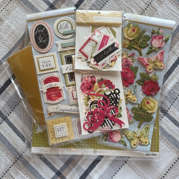 New Anna Griffin Bundle Cardstock Die Cut Stickers Gold Die Cut Paper Supplies